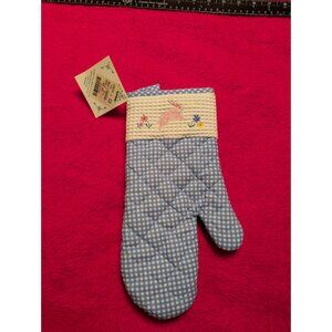 JABARA Blue Gingham Quilted Oven Mitt Pink Bunny Embroidered Spring Easter VTG